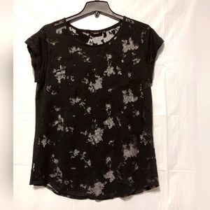 APT. 9 EUC Women's Blouse,  Black & Sheer, Cap Sleeve, Size Medium